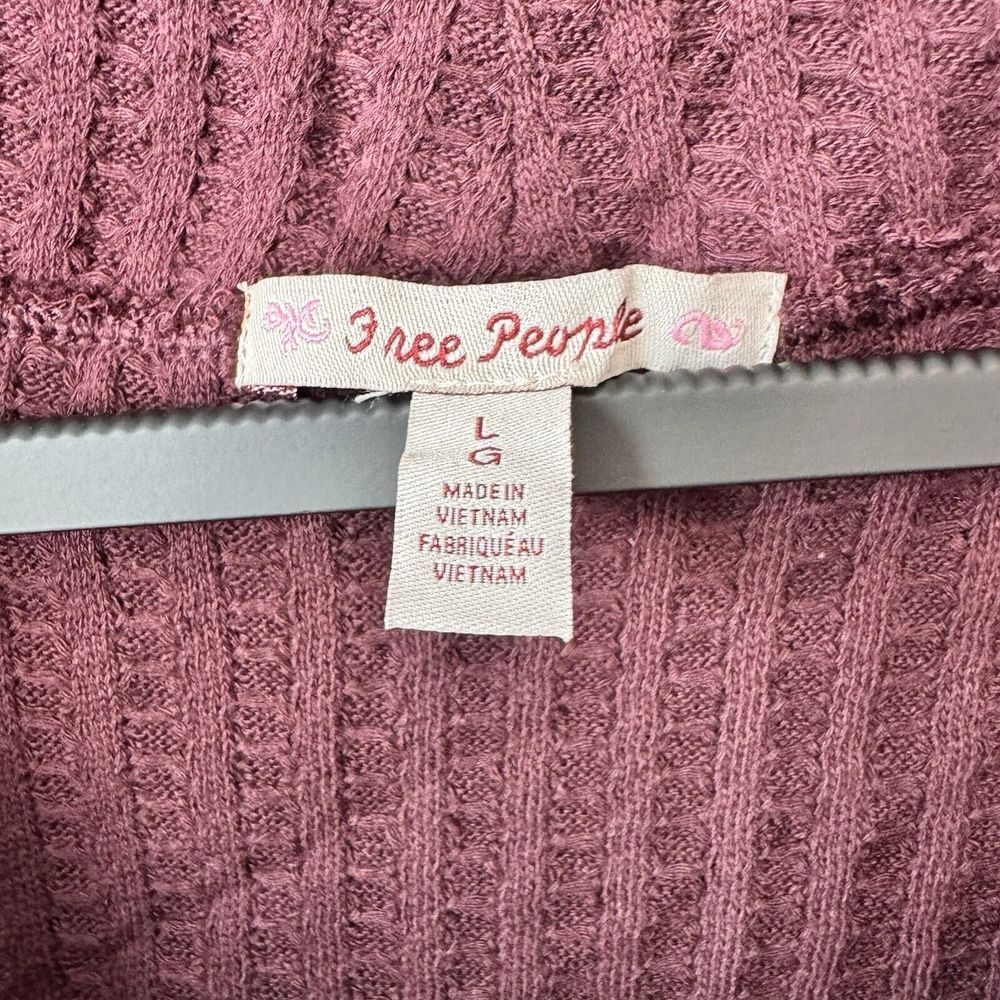 NWT Free People Large Burgundy Waffle Knit Cowl Neck Open Back Long Sleeve Top - Picture 5 of 8